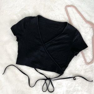 Black Ribbed Tie Crop Top